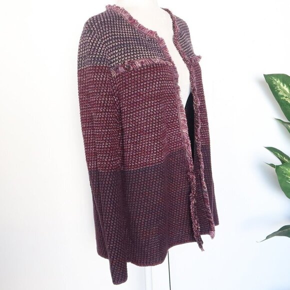 Chico's Knit Purple Marled Fringe Open Front Long Sleeve Cardigan XL - Picture 7 of 16